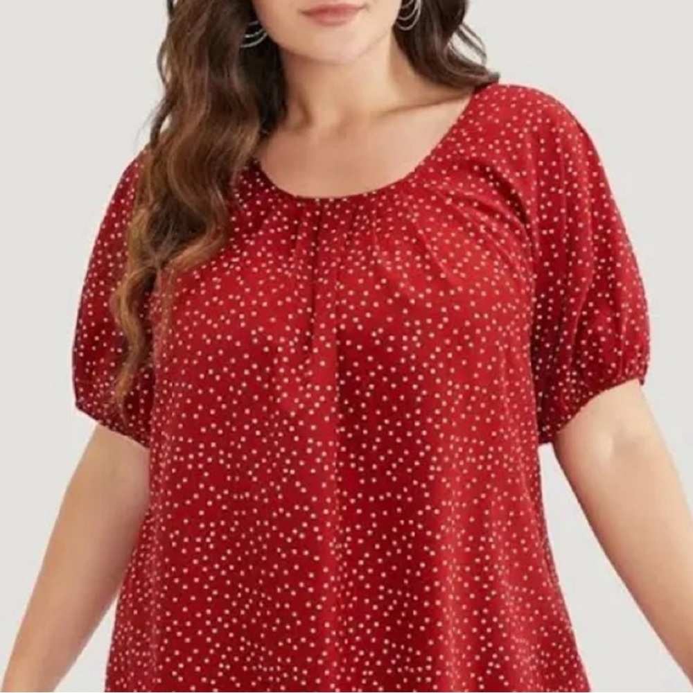 NWT Red 18-20 (2x) BloomChic Polka Dot Pleated Round Neck Puff Sleeve Blouse
